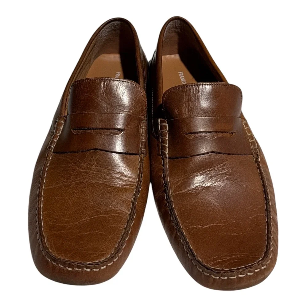 Leather slip on penny loafer brown black cognac rubber sole by Franco Fortini 9